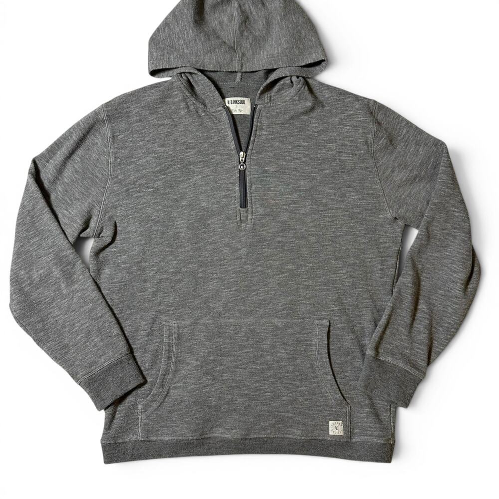 Linksoul Quarter 1/4 Zip Hoodie Mens Size L Heather Gray Cotton Golf Pullover
